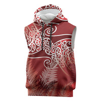 Aotearoa Maori Koru Curves Sleeveless Hoodie Silver Ferns - Crimson Red LT7 Red - Polynesian Pride