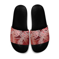Aotearoa Maori Koru Curves Slide Sandals Silver Ferns - Crimson Red LT7 Red - Polynesian Pride