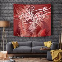 Aotearoa Maori Koru Curves Tapestry Silver Ferns - Crimson Red LT7 Red - Polynesian Pride