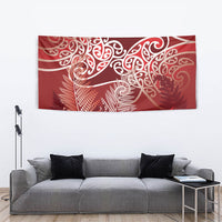 Aotearoa Maori Koru Curves Tapestry Silver Ferns - Crimson Red LT7 - Polynesian Pride