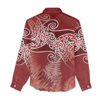 Aotearoa Maori Koru Curves Women Casual Shirt Silver Ferns - Crimson Red LT7 - Polynesian Pride