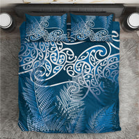 Aotearoa Maori Koru Curves Bedding Set Silver Ferns - Navy Blue LT7 Navy Blue - Polynesian Pride