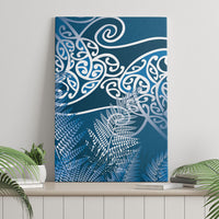 Aotearoa Maori Koru Curves Canvas Wall Art Silver Ferns - Navy Blue LT7 - Polynesian Pride