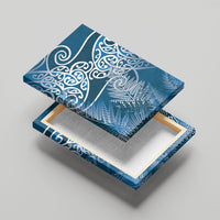 Aotearoa Maori Koru Curves Canvas Wall Art Silver Ferns - Navy Blue LT7 - Polynesian Pride