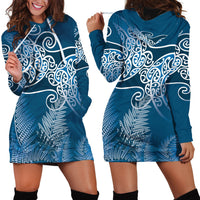 Aotearoa Maori Koru Curves Hoodie Dress Silver Ferns - Navy Blue LT7 - Polynesian Pride