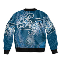Aotearoa Maori Koru Curves Sleeve Zip Bomber Jacket Silver Ferns - Navy Blue LT7 - Polynesian Pride