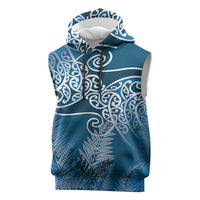 Aotearoa Maori Koru Curves Sleeveless Hoodie Silver Ferns - Navy Blue LT7 Navy Blue - Polynesian Pride