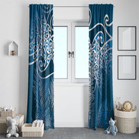 Aotearoa Maori Koru Curves Window Curtain Silver Ferns - Navy Blue LT7 - Polynesian Pride