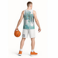 Aotearoa Maori Koru Curves Basketball Jersey Mossy Paua Shell