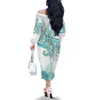 Aotearoa Maori Koru Curves Family Matching Off The Shoulder Long Sleeve Dress and Hawaiian Shirt Mossy Paua Shell