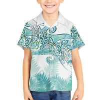 Aotearoa Maori Koru Curves Family Matching Off Shoulder Maxi Dress and Hawaiian Shirt Mossy Paua Shell LT7 Son's Shirt Green - Polynesian Pride