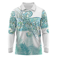 Aotearoa Maori Koru Curves Long Sleeve Polo Shirt Mossy Paua Shell