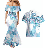 Aotearoa Maori Koru Curves Couples Matching Mermaid Dress and Hawaiian Shirt Aqua Paua Shell