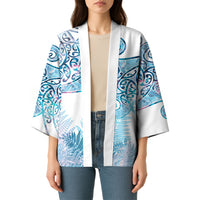 Aotearoa Maori Koru Curves Kimono Aqua Paua Shell