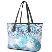 Aotearoa Maori Koru Curves Leather Tote Bag Aqua Paua Shell
