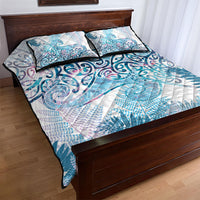 Aotearoa Maori Koru Curves Quilt Bed Set Aqua Paua Shell
