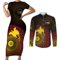 Papua New Guinea Independence Personalized Couples Matching Short Sleeve Bodycon Dress and Long Sleeve Button Shirt Tapa Circle