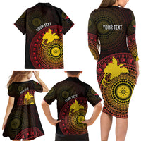 Papua New Guinea Independence Personalized Family Matching Long Sleeve Bodycon Dress and Hawaiian Shirt Tapa Circle