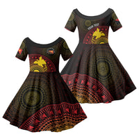 Papua New Guinea Independence Personalized Family Matching Long Sleeve Bodycon Dress and Hawaiian Shirt Tapa Circle LT7 Daughter's Dress Black - Polynesian Pride