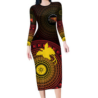 Papua New Guinea Independence Personalized Family Matching Long Sleeve Bodycon Dress and Hawaiian Shirt Tapa Circle