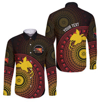 Papua New Guinea Independence Personalized Family Matching Off The Shoulder Long Sleeve Dress and Hawaiian Shirt Tapa Circle LT7 Dad's Shirt - Long Sleeve Black - Polynesian Pride
