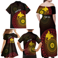 Papua New Guinea Independence Personalized Family Matching Off Shoulder Maxi Dress and Hawaiian Shirt Tapa Circle LT7 Mom's Dress Black - Polynesian Pride