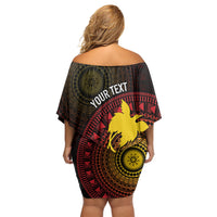 Papua New Guinea Independence Personalized Family Matching Off Shoulder Short Dress and Hawaiian Shirt Tapa Circle