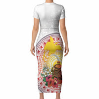 Hapi De Bilong Indipendens Papua New Guinea Short Sleeve Bodycon Dress PNG Lime Pot LT7 - Polynesian Pride
