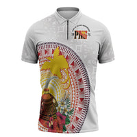Hapi De Bilong Indipendens Papua New Guinea Zipper Polo Shirt PNG Lime Pot LT7 White - Polynesian Pride
