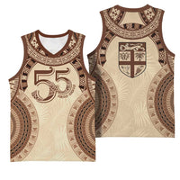 Bula Fiji Day 55th Anniversary Masi Tapa Basketball Jersey Emerald Jubilee - Beige LT7 - Polynesian Pride