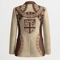 Bula Fiji Day 55th Anniversary Masi Tapa Blazer Emerald Jubilee - Beige - Polynesian Pride