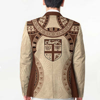Bula Fiji Day 55th Anniversary Masi Tapa Blazer Emerald Jubilee - Beige - Polynesian Pride