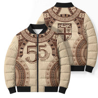 Bula Fiji Day 55th Anniversary Masi Tapa Bomber Puffer Jacket Emerald Jubilee - Beige LT7 - Polynesian Pride