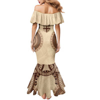 Bula Fiji Day 55th Anniversary Masi Tapa Family Matching Mermaid Dress and Hawaiian Shirt Emerald Jubilee - Beige - Polynesian Pride