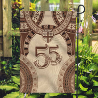 Bula Fiji Day 55th Anniversary Masi Tapa Garden Flag Emerald Jubilee - Beige - Polynesian Pride