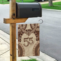 Bula Fiji Day 55th Anniversary Masi Tapa Garden Flag Emerald Jubilee - Beige - Polynesian Pride