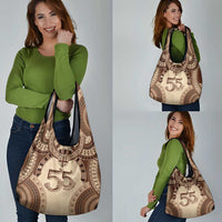 Bula Fiji Day 55th Anniversary Masi Tapa Grocery Bag Emerald Jubilee - Beige - Polynesian Pride