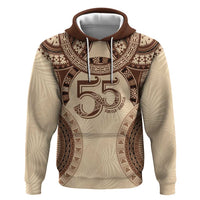 Bula Fiji Day 55th Anniversary Masi Tapa Hoodie Emerald Jubilee - Beige - Polynesian Pride