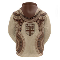 Bula Fiji Day 55th Anniversary Masi Tapa Hoodie Emerald Jubilee - Beige - Polynesian Pride
