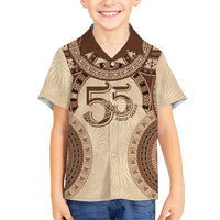 Bula Fiji Day 55th Anniversary Masi Tapa Kid Hawaiian Shirt Emerald Jubilee - Beige LT7 Kid Beige - Polynesian Pride