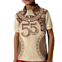 Bula Fiji Day 55th Anniversary Masi Tapa Kid Polo Shirt Emerald Jubilee - Beige LT7 Kid Beige - Polynesian Pride