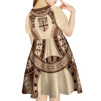 Bula Fiji Day 55th Anniversary Masi Tapa Kid Short Sleeve Dress Emerald Jubilee - Beige - Polynesian Pride