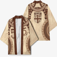 Bula Fiji Day 55th Anniversary Masi Tapa Kimono Emerald Jubilee - Beige - Polynesian Pride