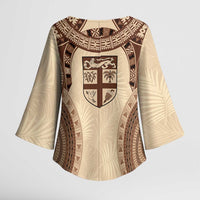 Bula Fiji Day 55th Anniversary Masi Tapa Kimono Sleeve Blouse Emerald Jubilee - Beige - Polynesian Pride