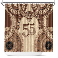 Bula Fiji Day 55th Anniversary Masi Tapa Shower Curtain Emerald Jubilee - Beige - Polynesian Pride