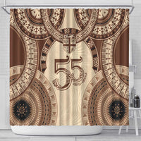 Bula Fiji Day 55th Anniversary Masi Tapa Shower Curtain Emerald Jubilee - Beige - Polynesian Pride