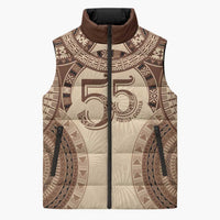 Bula Fiji Day 55th Anniversary Masi Tapa Sleeveless Puffer Jacket Emerald Jubilee - Beige LT7 Unisex Beige - Polynesian Pride