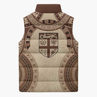 Bula Fiji Day 55th Anniversary Masi Tapa Sleeveless Puffer Jacket Emerald Jubilee - Beige LT7 - Polynesian Pride