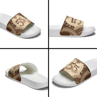Bula Fiji Day 55th Anniversary Masi Tapa Slide Sandals Emerald Jubilee - Beige - Polynesian Pride