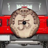 Bula Fiji Day 55th Anniversary Masi Tapa Spare Tire Cover Emerald Jubilee - Beige - Polynesian Pride
